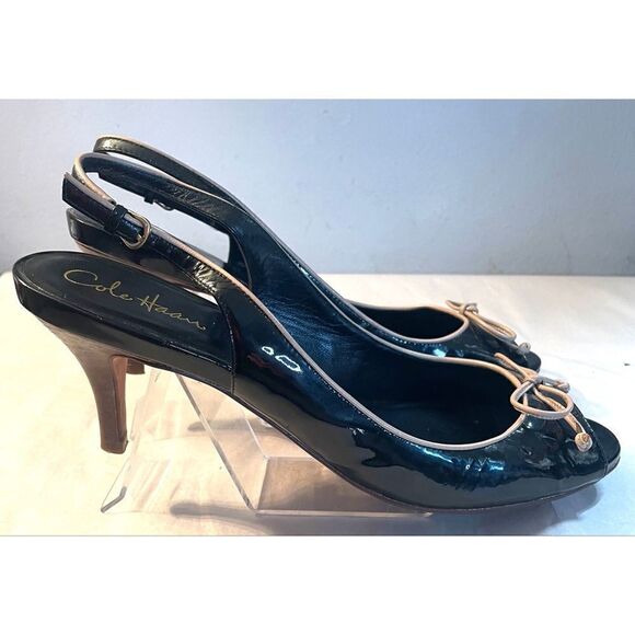 Cole Haan Air Talia Otbow black patent women's size 10.5 Medium peep toe shoe - Picture 10 of 11